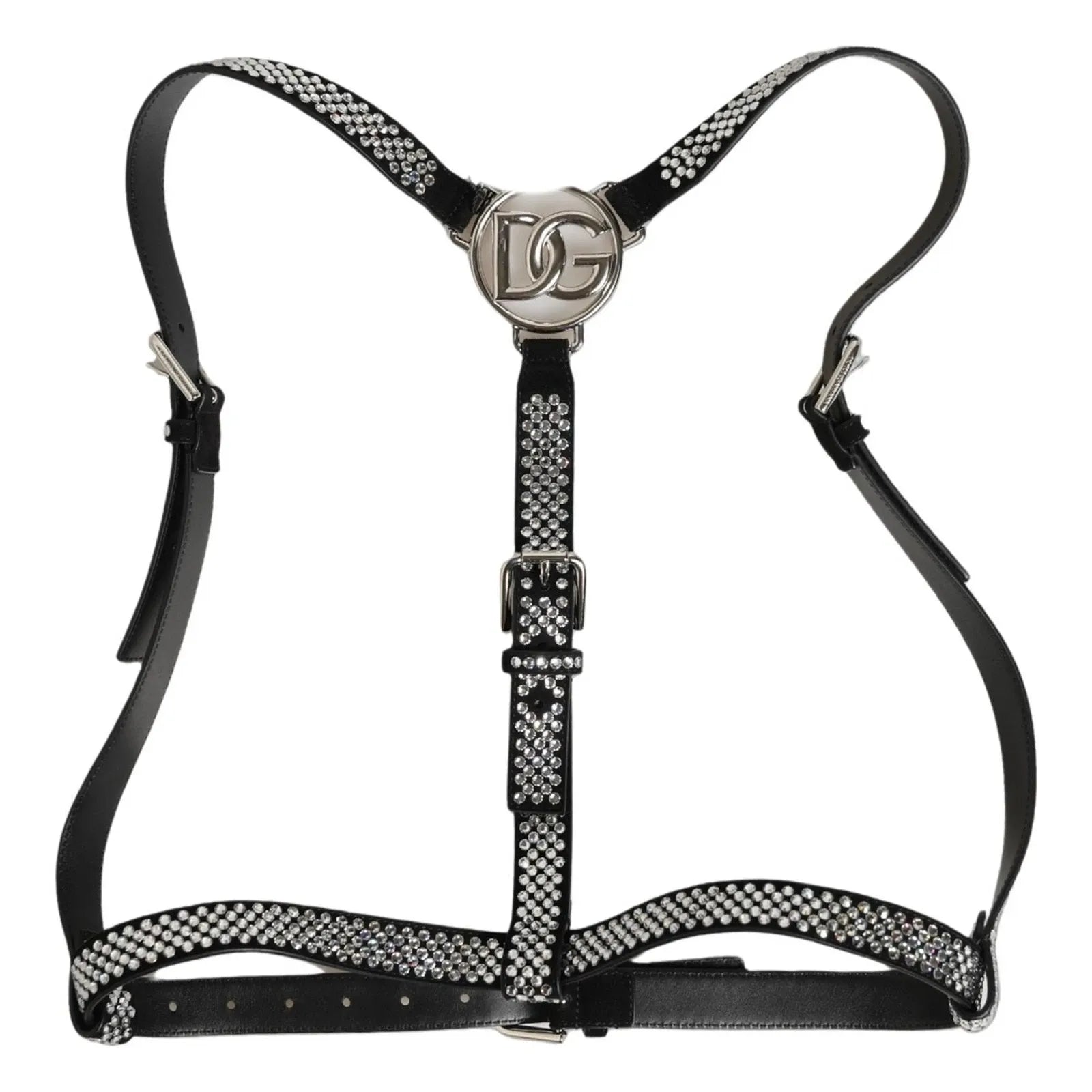 Dolce & Gabbana Dolce & Gabbana Black Leather Rhinestones Embellished Men Men's Suspender