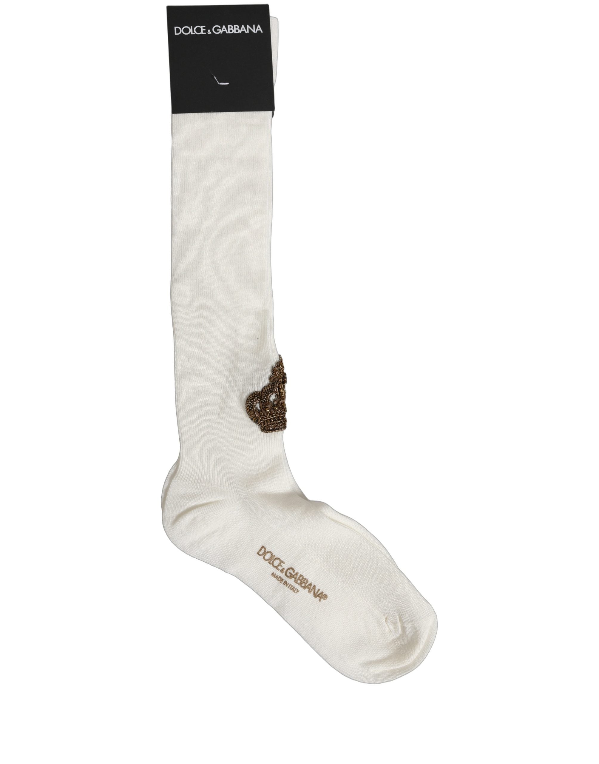 Dolce & Gabbana Dolce & Gabbana White Crown Embroidery Knee High Accessory Men's Socks