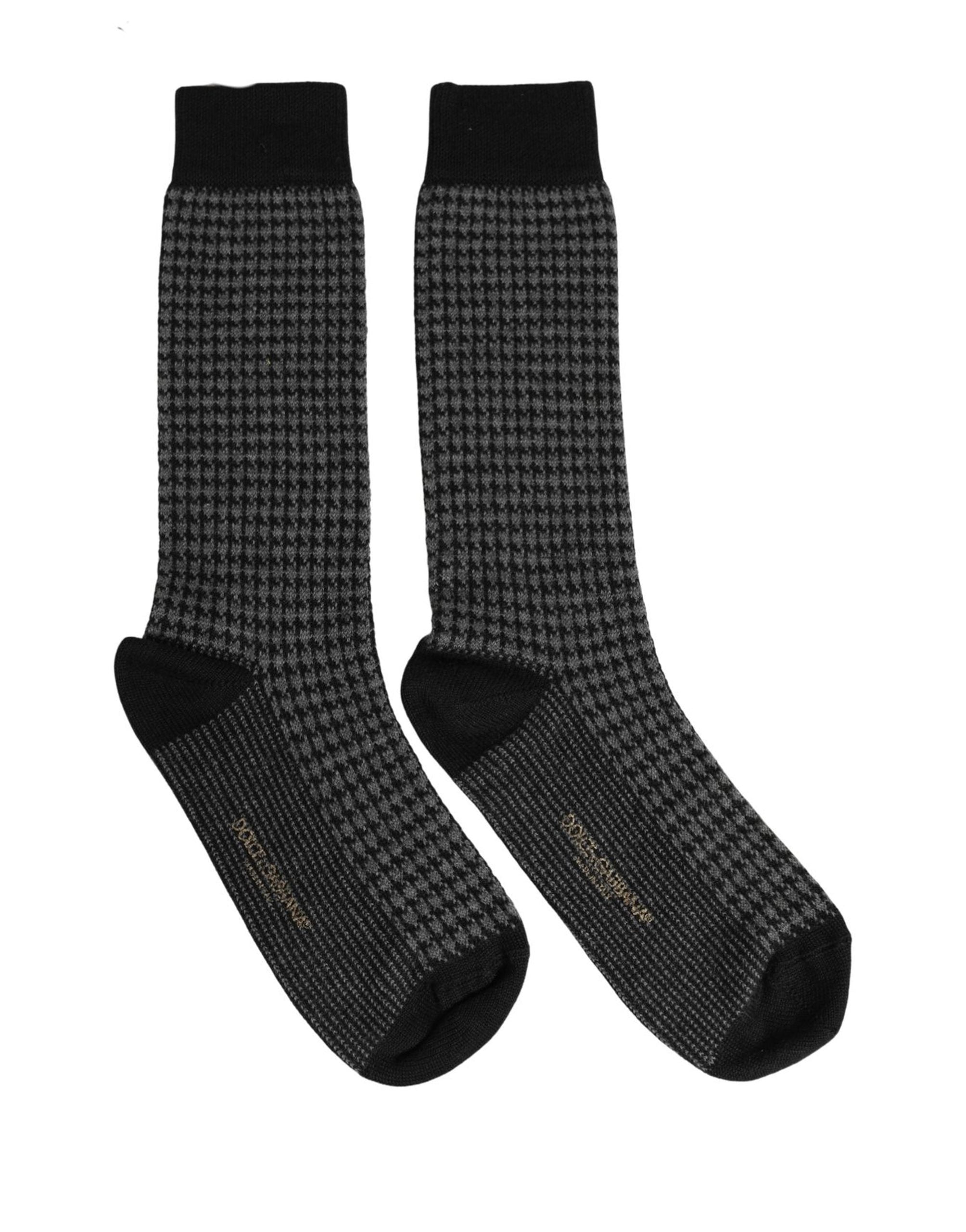 Dolce & Gabbana Dolce & Gabbana Black Wool Houndstooth Over Calf Accessory Men's Socks