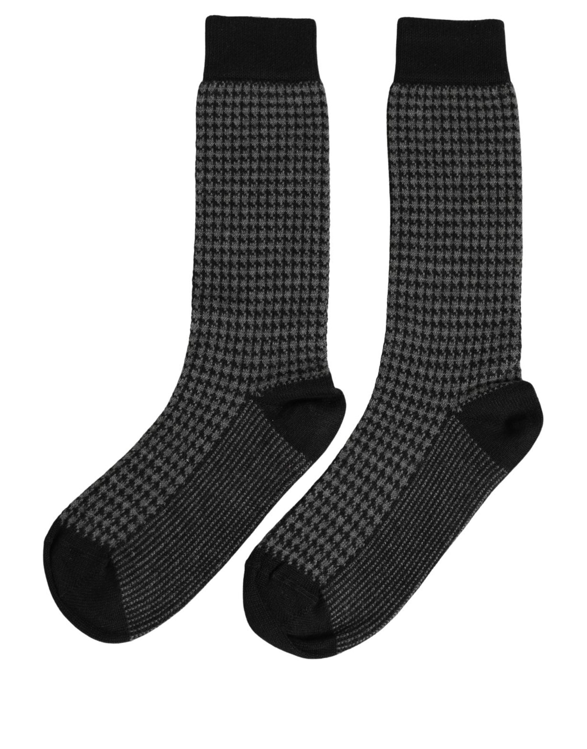 Dolce & Gabbana Dolce & Gabbana Black Wool Houndstooth Over Calf Accessory Men's Socks
