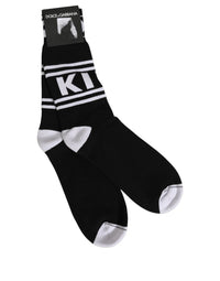 Dolce & Gabbana Dolce & Gabbana Black White Logo Stripes Mid Calf Accessory Men's Socks