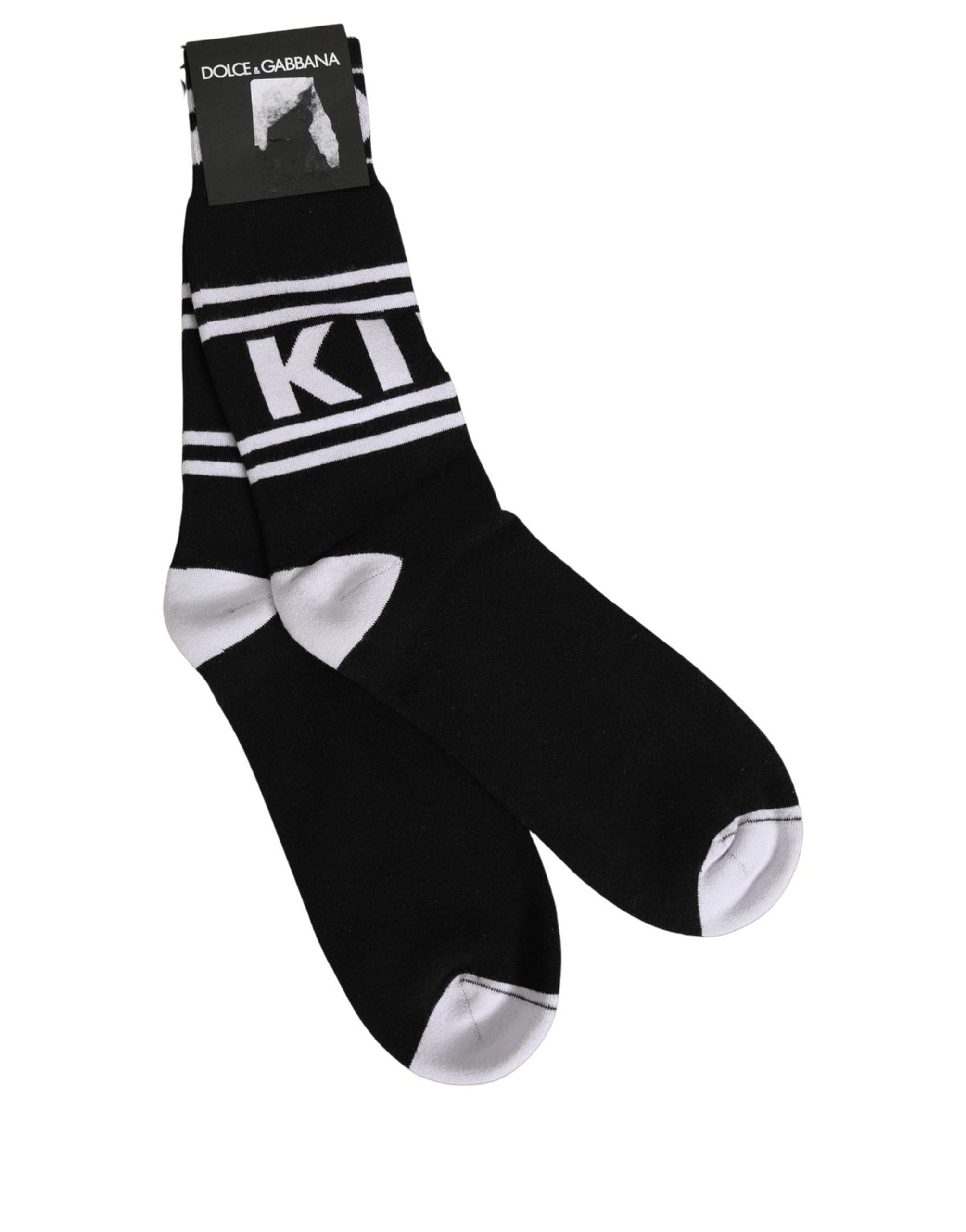 Dolce & Gabbana Dolce & Gabbana Black White Logo Stripes Mid Calf Accessory Men's Socks