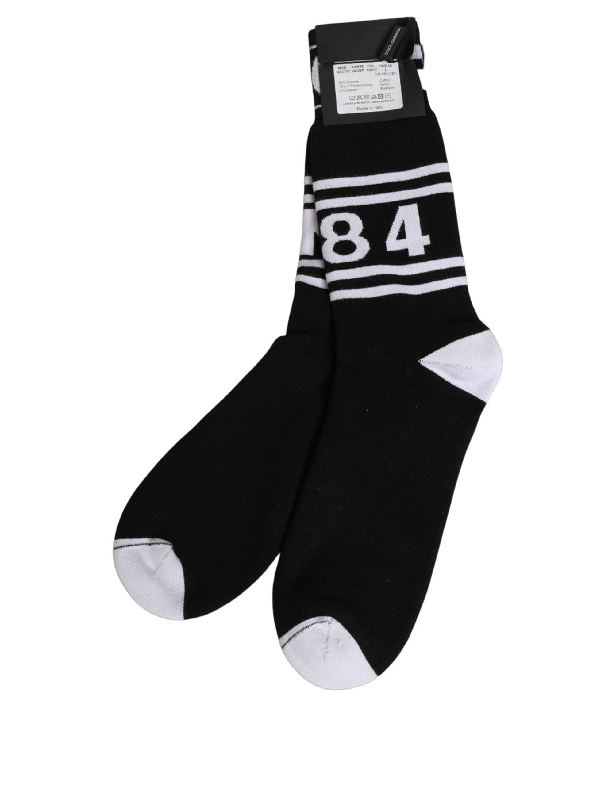 Dolce & Gabbana Dolce & Gabbana Black White Logo Stripes Mid Calf Accessory Men's Socks
