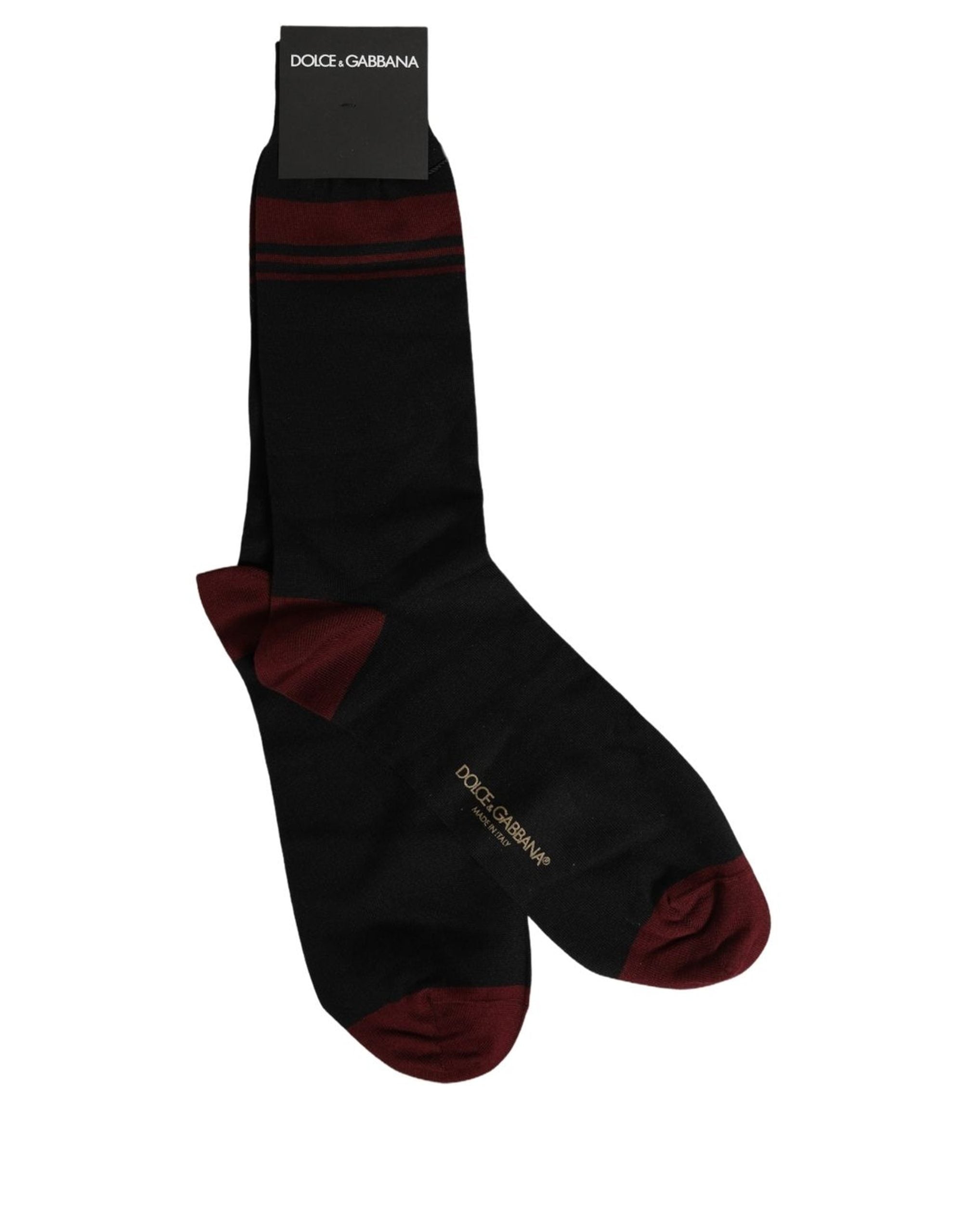 Dolce & Gabbana Dolce & Gabbana Men Burgundy Black Logo Mid Calf Accessory Men's Socks