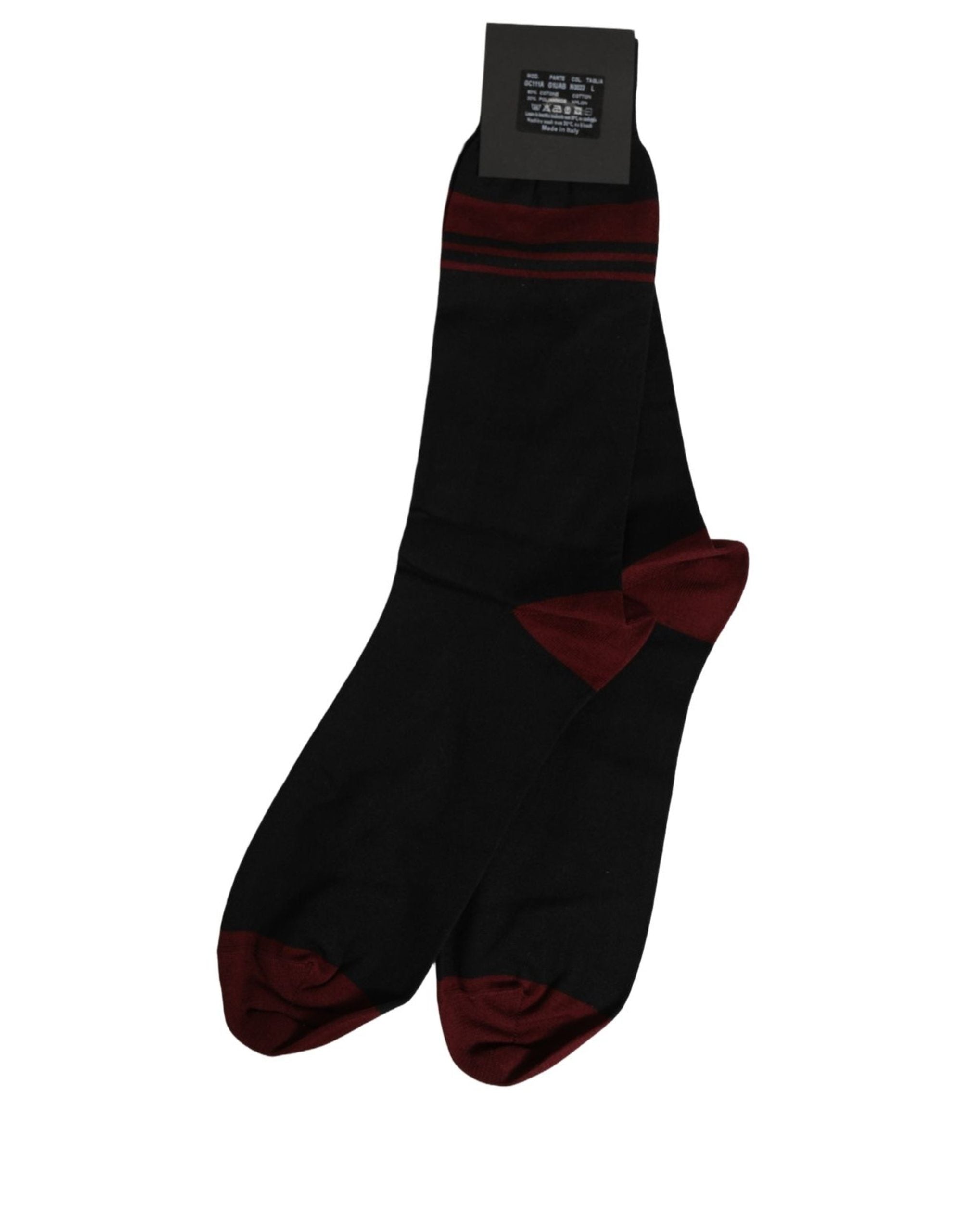 Dolce & Gabbana Dolce & Gabbana Men Burgundy Black Logo Mid Calf Accessory Men's Socks