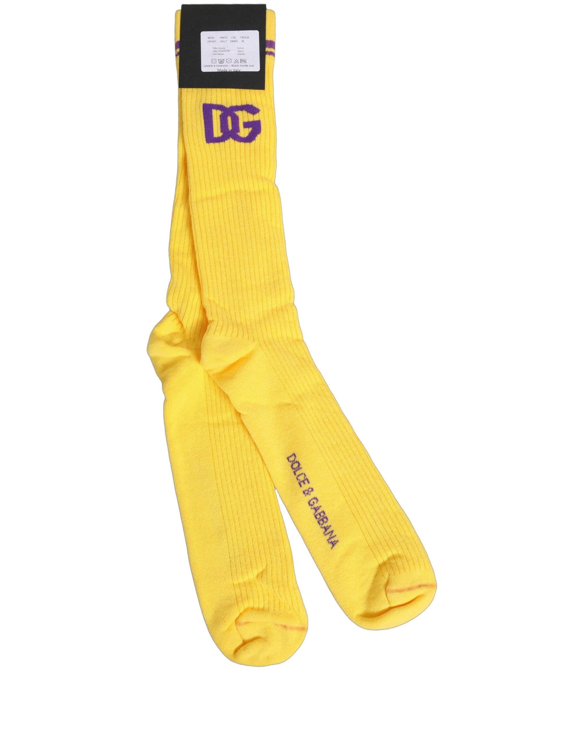 Dolce & Gabbana Dolce & Gabbana Men Yellow DG Logo Over Calf Accessory Men's Socks