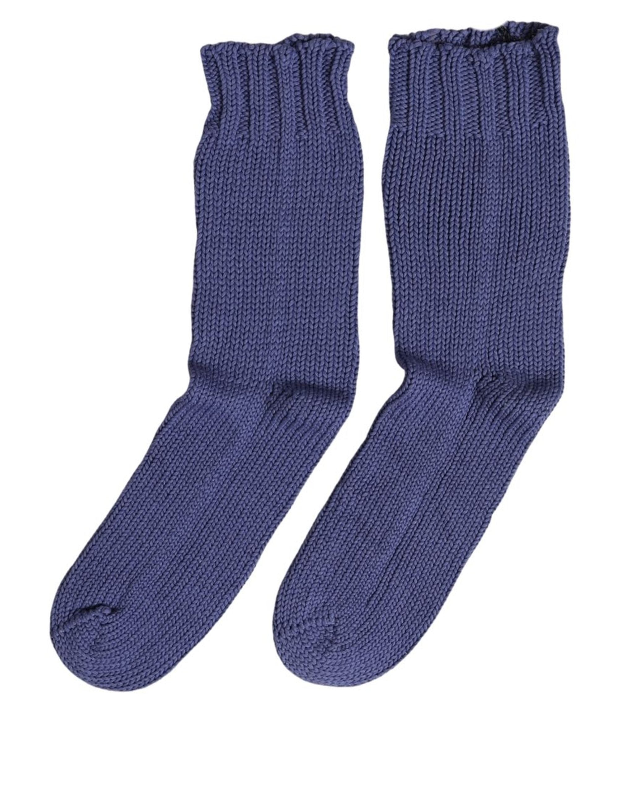 Dolce & Gabbana Dolce & Gabbana Men Navy Blue Cotton Ribbed Mid Calf Accessory Men's Socks