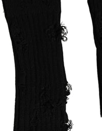 Dolce & Gabbana Dolce & Gabbana Black Cotton Distressed Mid Calf Accessory Men's Socks