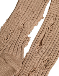 Dolce & Gabbana Dolce & Gabbana Beige Cotton Distressed Mid Calf Accessory Men's Socks