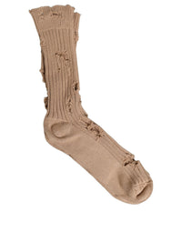 Dolce & Gabbana Dolce & Gabbana Beige Cotton Distressed Mid Calf Accessory Men's Socks
