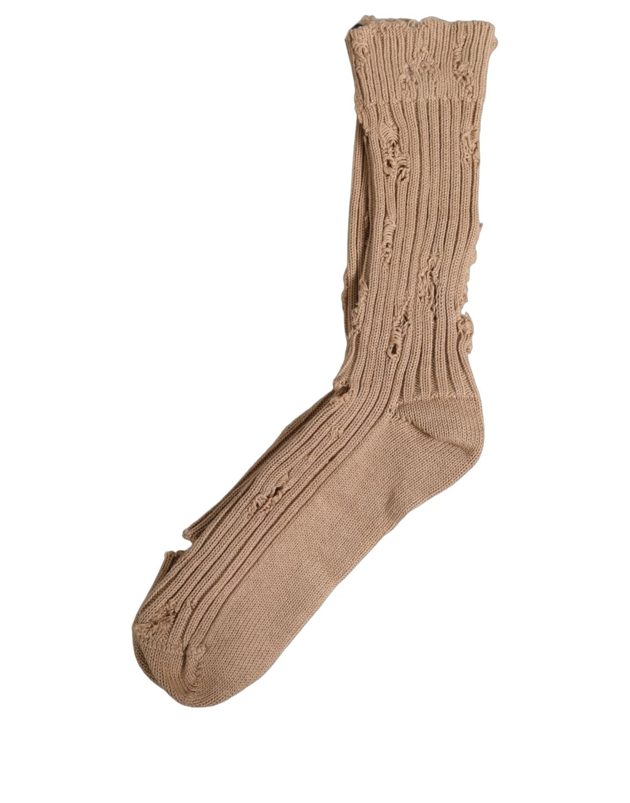 Dolce & Gabbana Dolce & Gabbana Beige Cotton Distressed Mid Calf Accessory Men's Socks