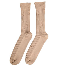 Dolce & Gabbana Dolce & Gabbana Beige Cotton Distressed Mid Calf Accessory Men's Socks
