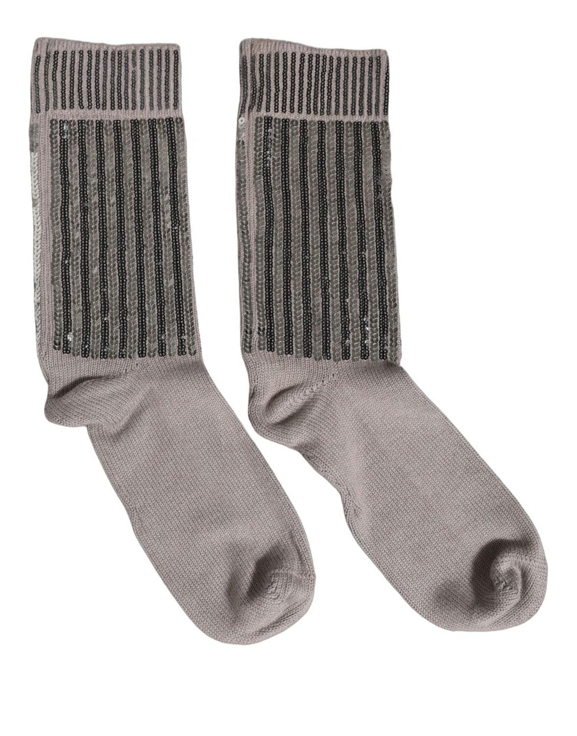Dolce & Gabbana Dolce & Gabbana Gray Sequin Cotton Knit Mid Calf Accessory Men's Socks