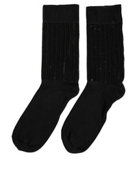 Dolce & Gabbana Dolce & Gabbana Black Sequin Cotton Knit Mid Calf Accessory Men's Socks