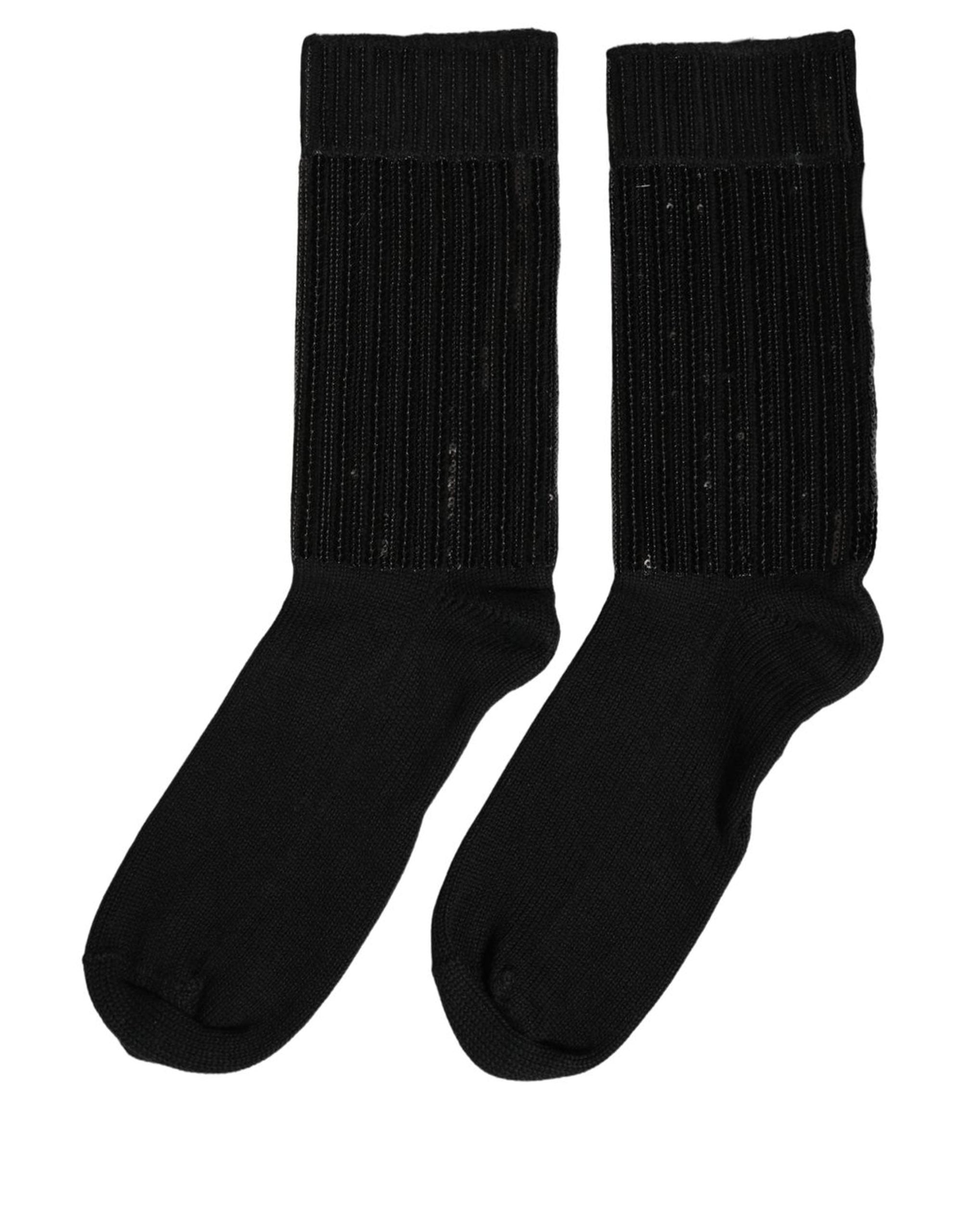 Dolce & Gabbana Dolce & Gabbana Black Sequin Cotton Knit Mid Calf Accessory Men's Socks