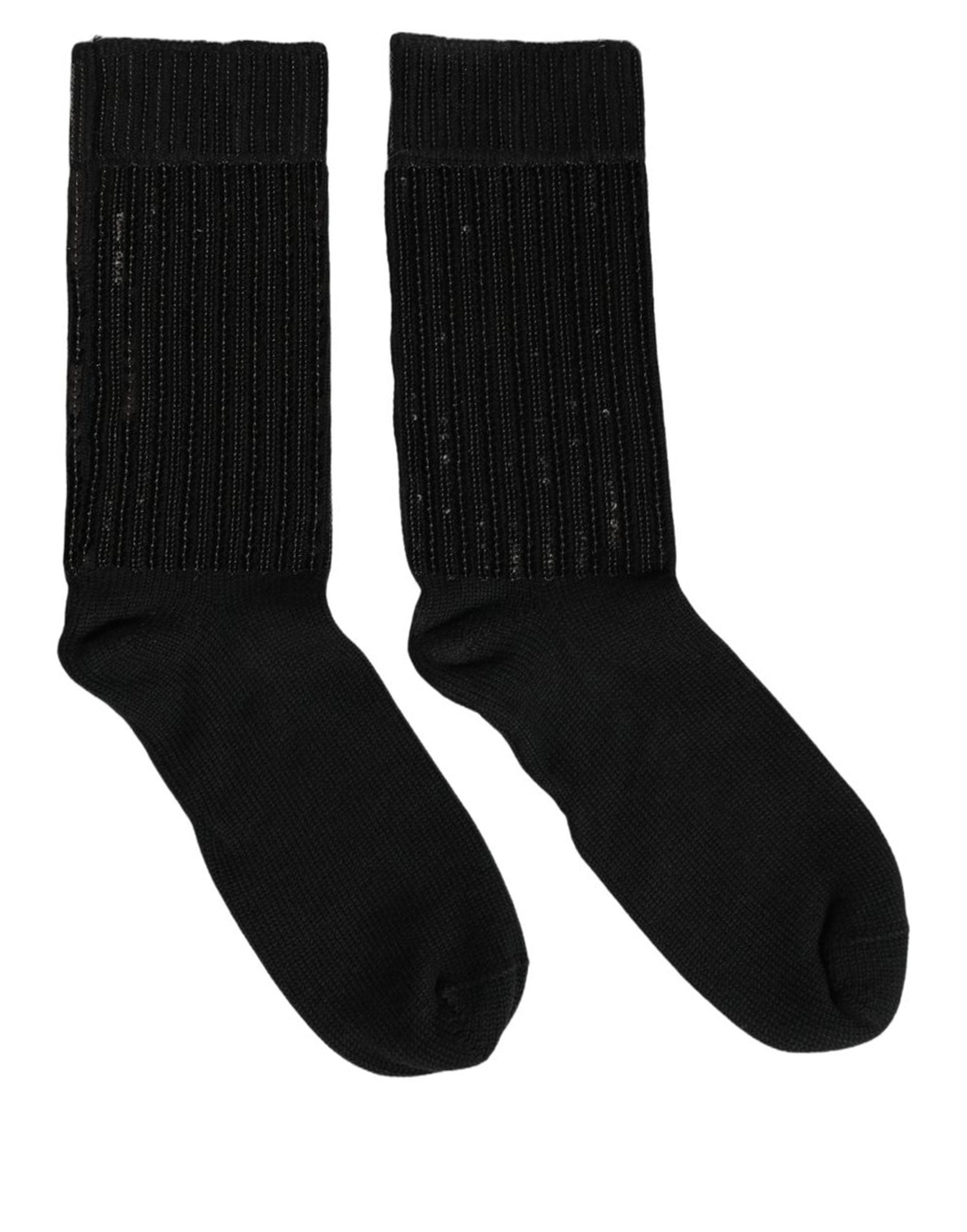 Dolce & Gabbana Dolce & Gabbana Black Sequin Cotton Knit Mid Calf Accessory Men's Socks