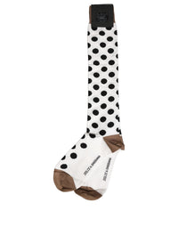Dolce & Gabbana White Polka Dot Over The Calf Accessory Men's Socks
