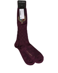 Dolce & Gabbana Burgundy Wool Crest Logo Knee High Accessory Men's Socks