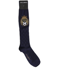 Dolce & Gabbana Dolce & Gabbana Navy Blue Wool Crest Logo Knee High Accessory Men's Socks