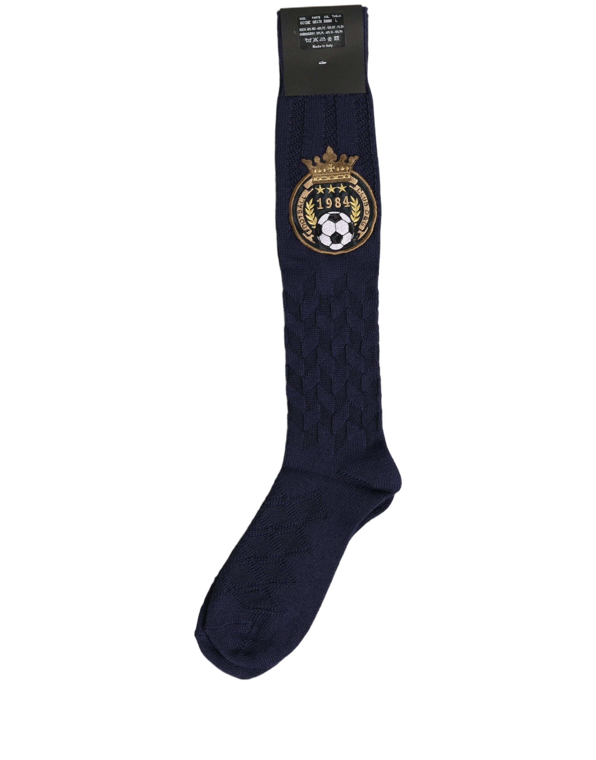 Dolce & Gabbana Dolce & Gabbana Navy Blue Wool Crest Logo Knee High Accessory Men's Socks