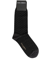 Dolce & Gabbana Dolce & Gabbana Men Black Cotton Polka Dot Mid Calf Accessory Men's Socks