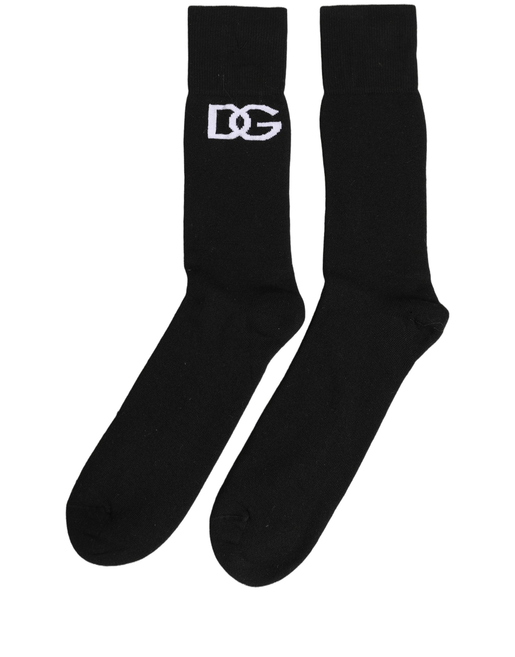 Dolce & Gabbana Dolce & Gabbana Men Black Cotton DG Logo Mid Calf Accessory Men's Socks