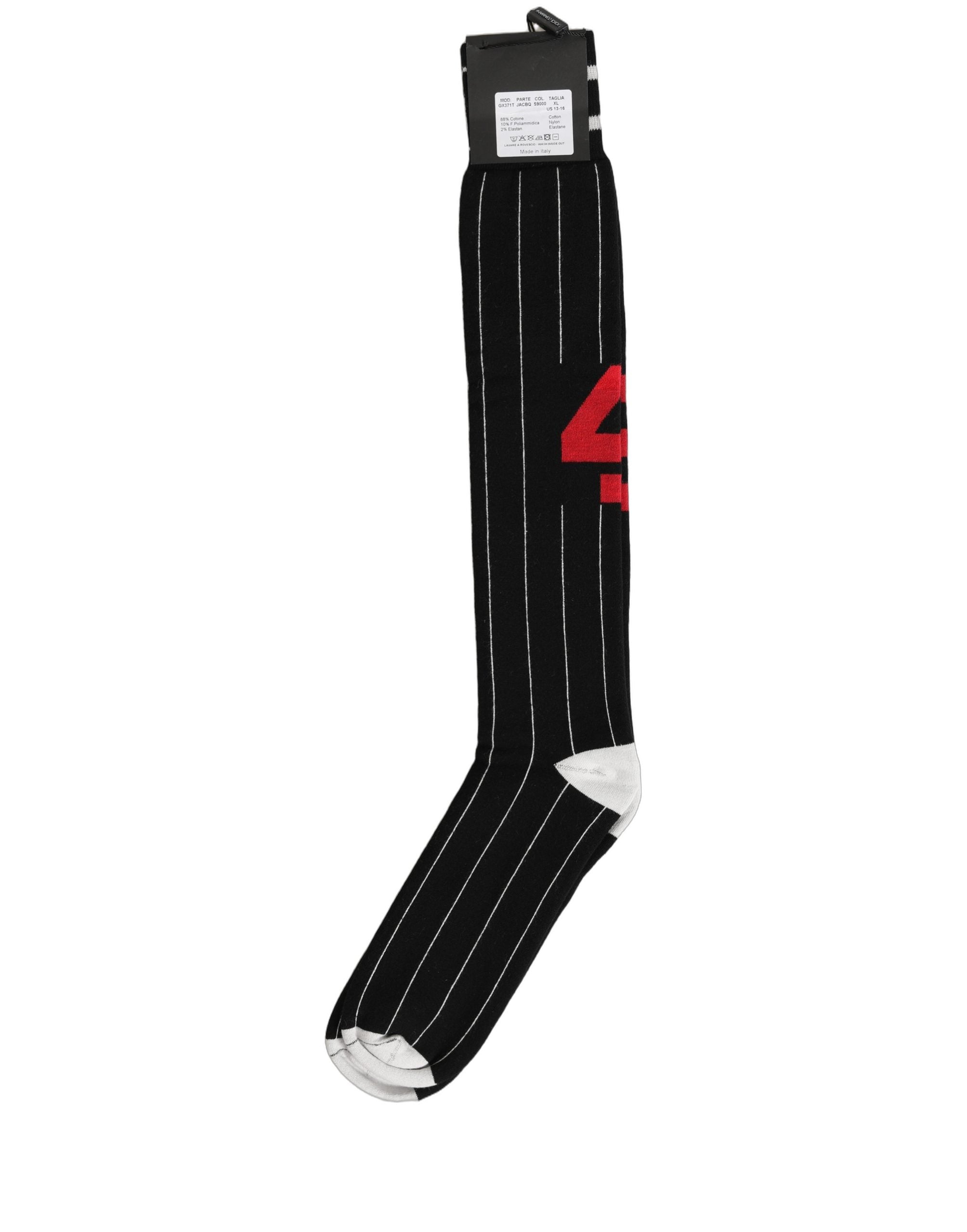 Dolce & Gabbana Dolce & Gabbana Men Black Pinstripe Logo Knee High Accessory Men's Socks