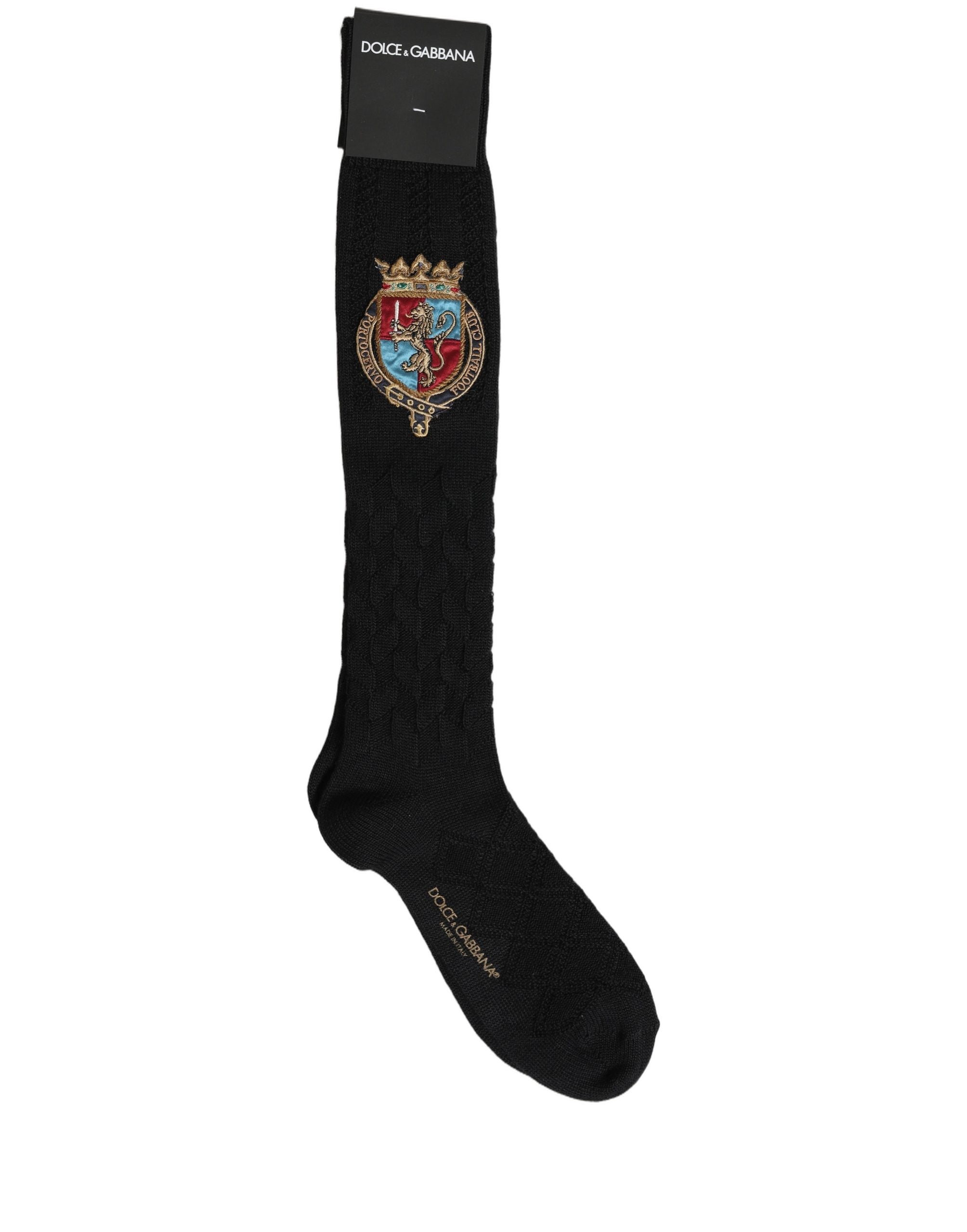 Dolce & Gabbana Dolce & Gabbana Men Black Wool Crest Logo Knee High Accessory Men's Socks