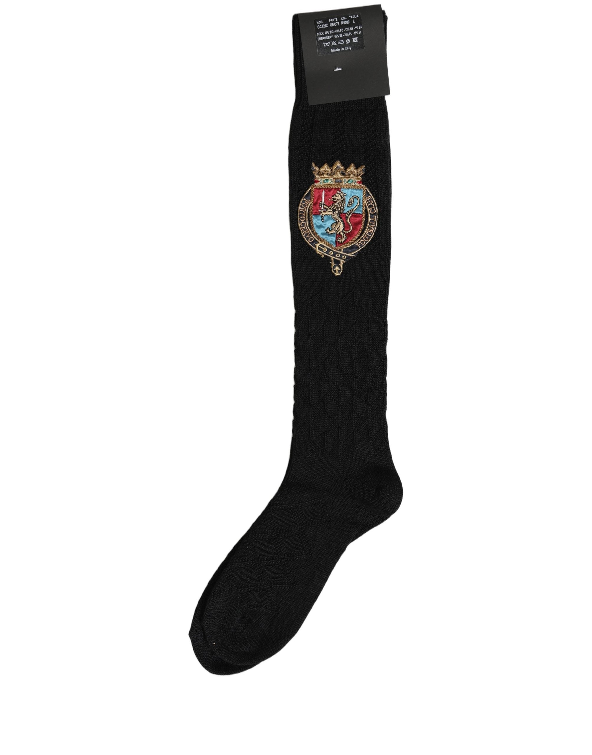 Dolce & Gabbana Dolce & Gabbana Men Black Wool Crest Logo Knee High Accessory Men's Socks
