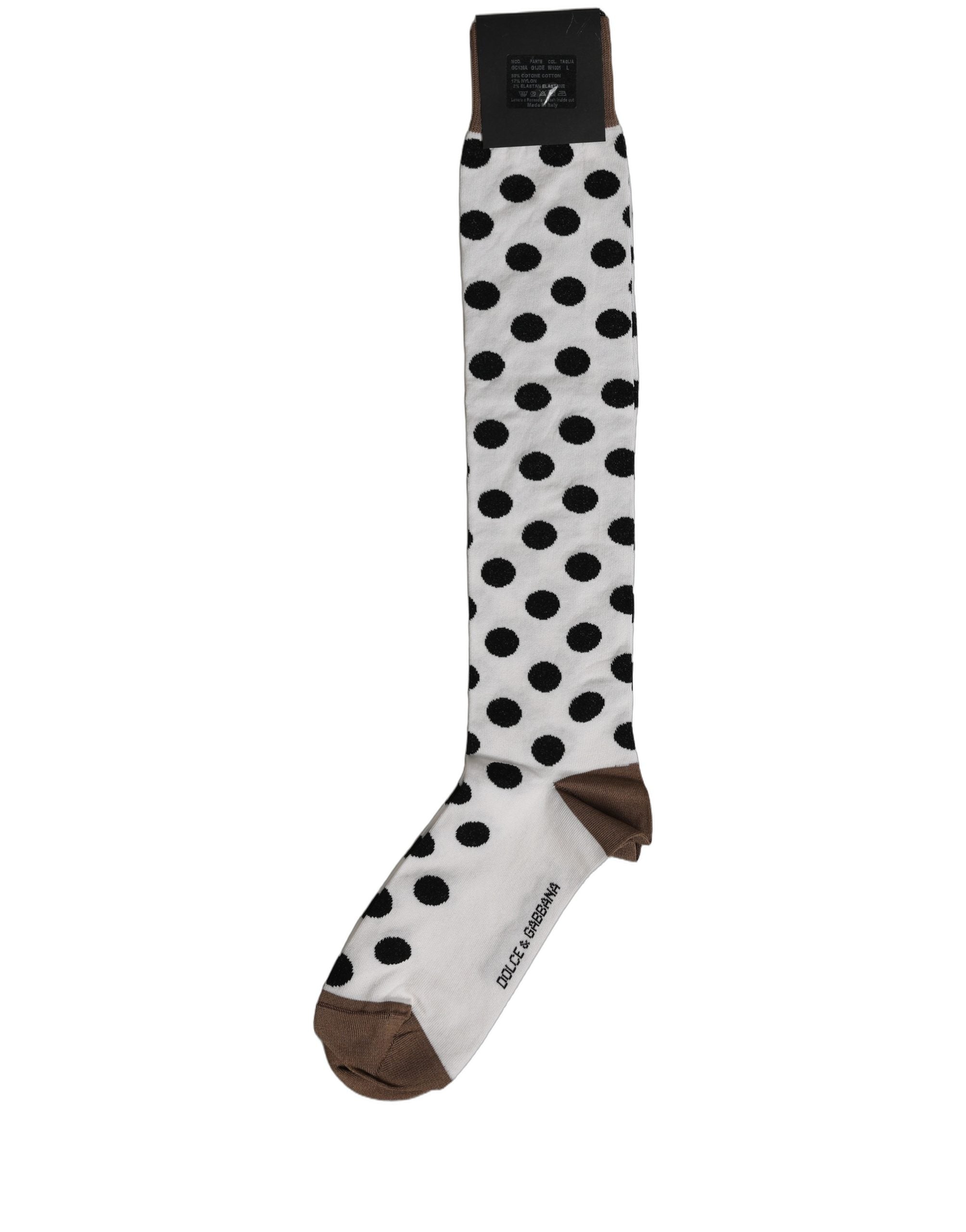 Dolce & Gabbana Dolce & Gabbana White Polka Dot Over The Calf Accessory Men's Socks