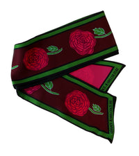 Versace Jeans Couture Maroon Green Signature Rosy Print Slim Scarf