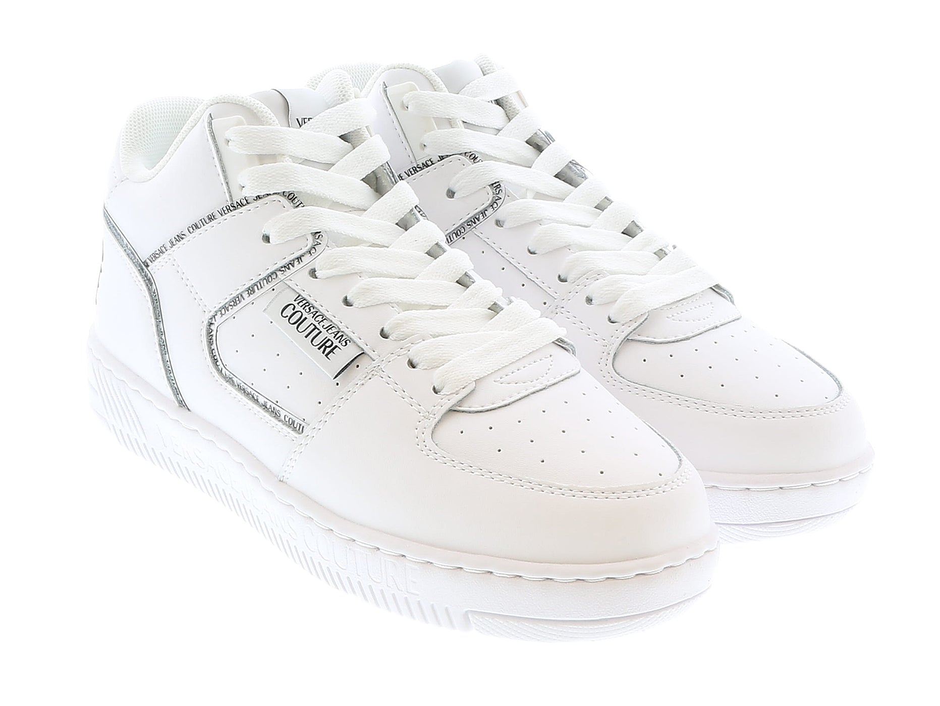 Versace Jeans Couture Signature Mid Top Lace Up White Sneakers-