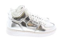 Versace Jeans Couture Signature Mid Top Lace Up Silver Sneakers-