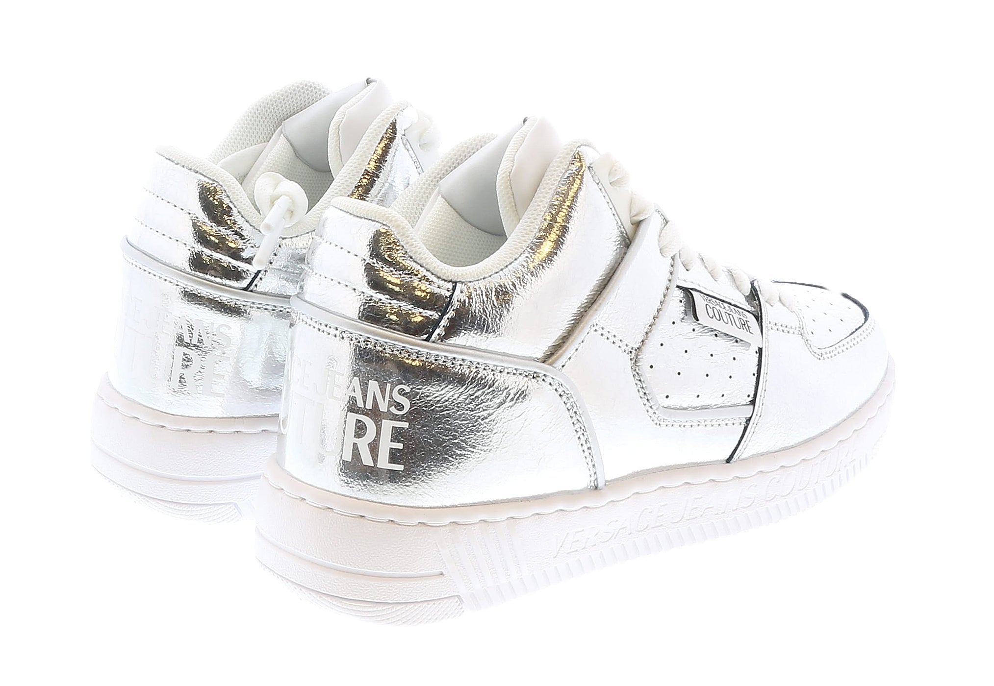 Versace Jeans Couture Signature Mid Top Lace Up Silver Sneakers-