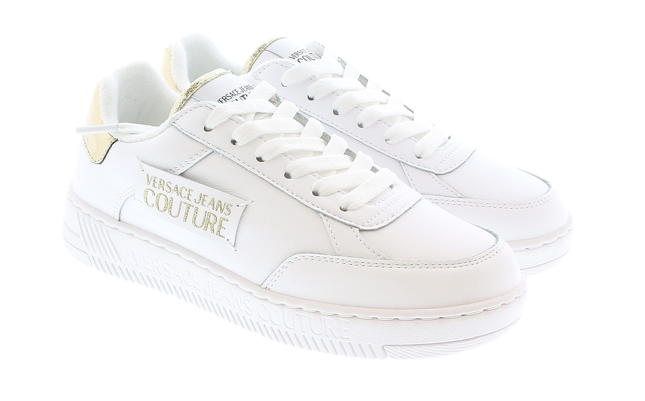Versace Jeans Couture Womens Low Top Signature White/Gold Sneakers-