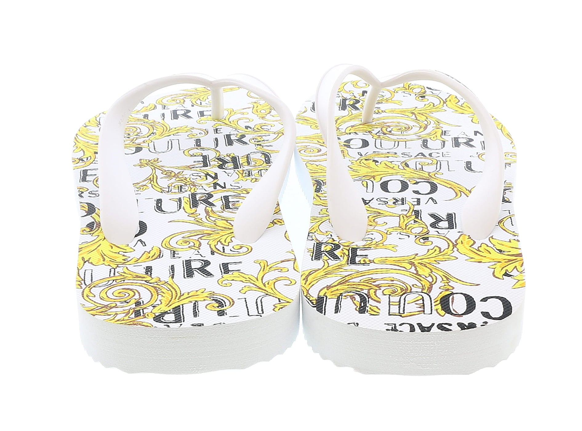 Versace Jeans Couture White/Gold Signature Sole Fashion Flip Flop-