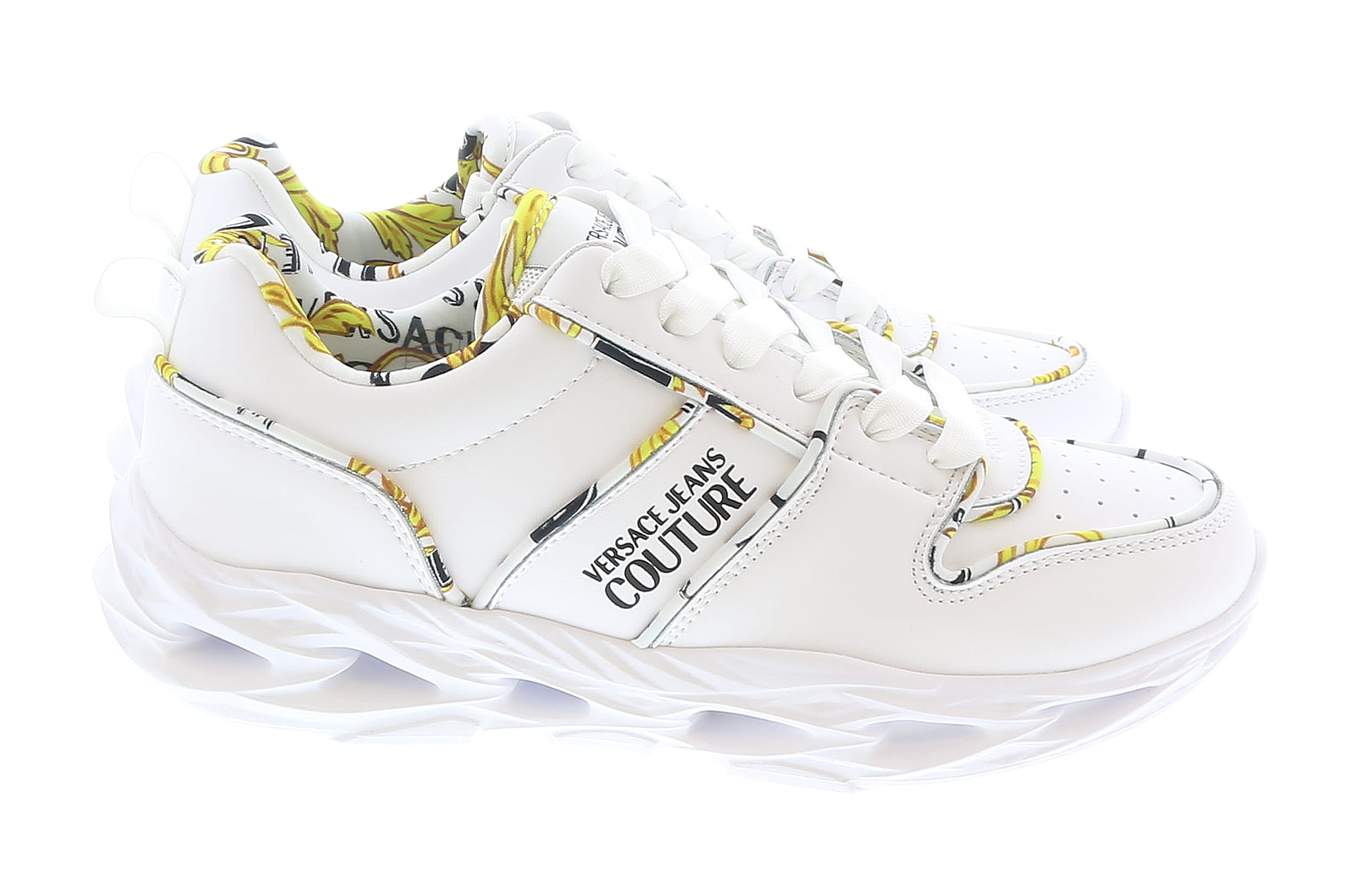 Versace Jeans Couture Womens Low Top Signature Baroque Trim White Sneakers-