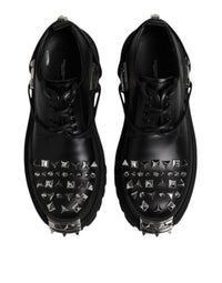Dolce & Gabbana Black Studded Leather Hi-Trekking Derby Men Men's Shoes