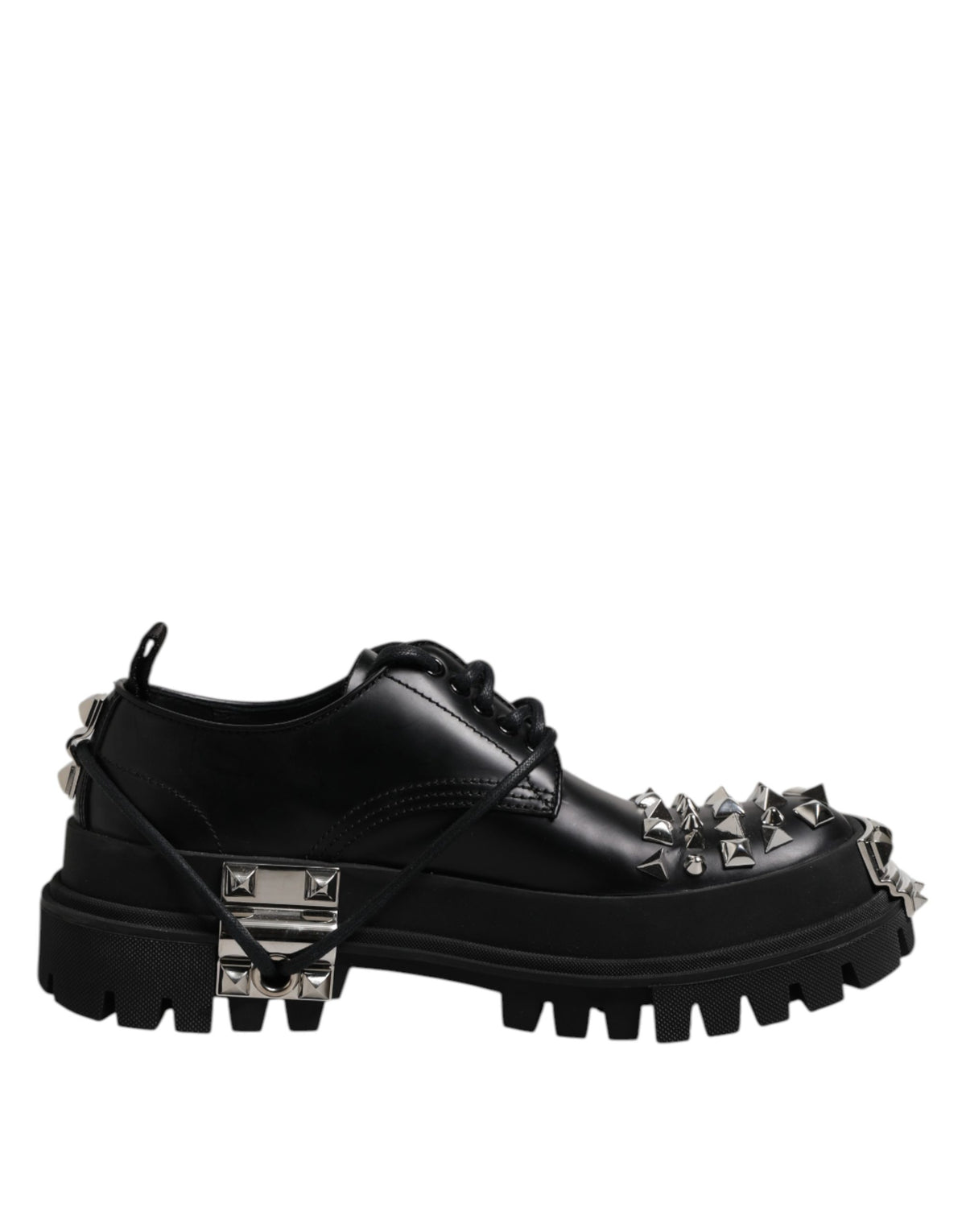 Dolce & Gabbana Black Studded Leather Hi-Trekking Derby Men Men's Shoes