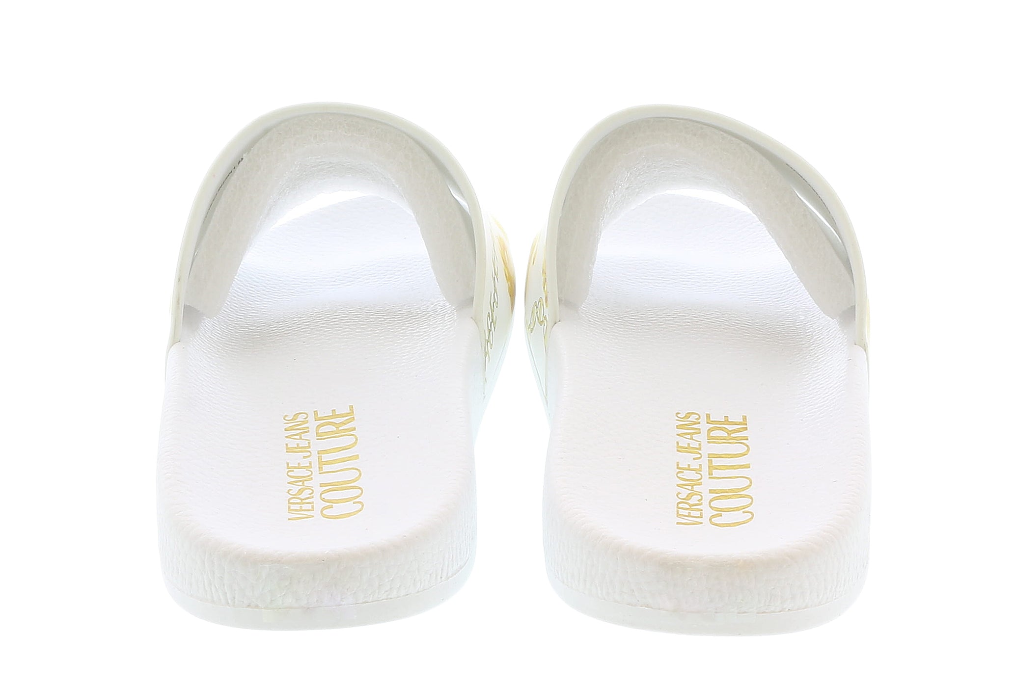 Versace Jeans Couture White/Gold Ladies Signature Pattern Pool Slide