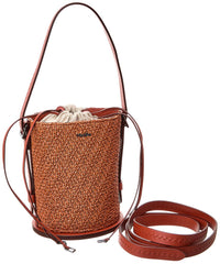 Max Mara Logo Plaque Leather-Trim Bucket Bag