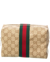 Gucci Gucci Large Gg Coated Canvas & Leather Cosmetic Case