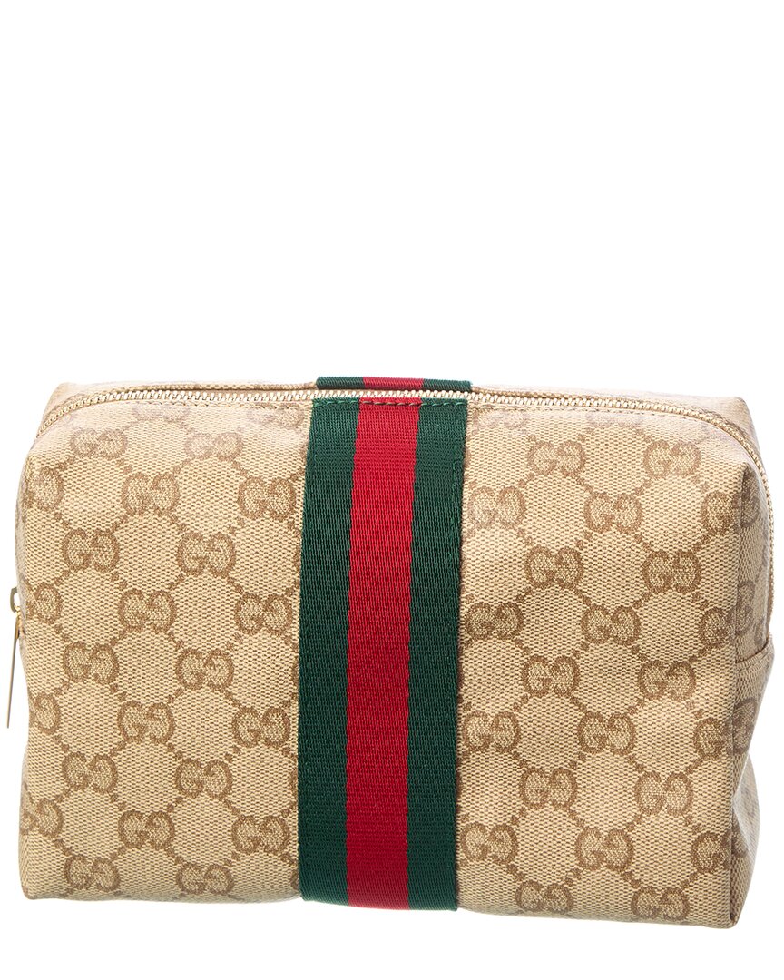 Gucci Gucci Large Gg Coated Canvas & Leather Cosmetic Case