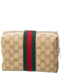 Gucci Gucci Large Gg Coated Canvas & Leather Cosmetic Case