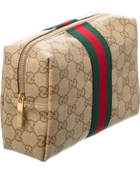 Gucci Gucci Large Gg Coated Canvas & Leather Cosmetic Case