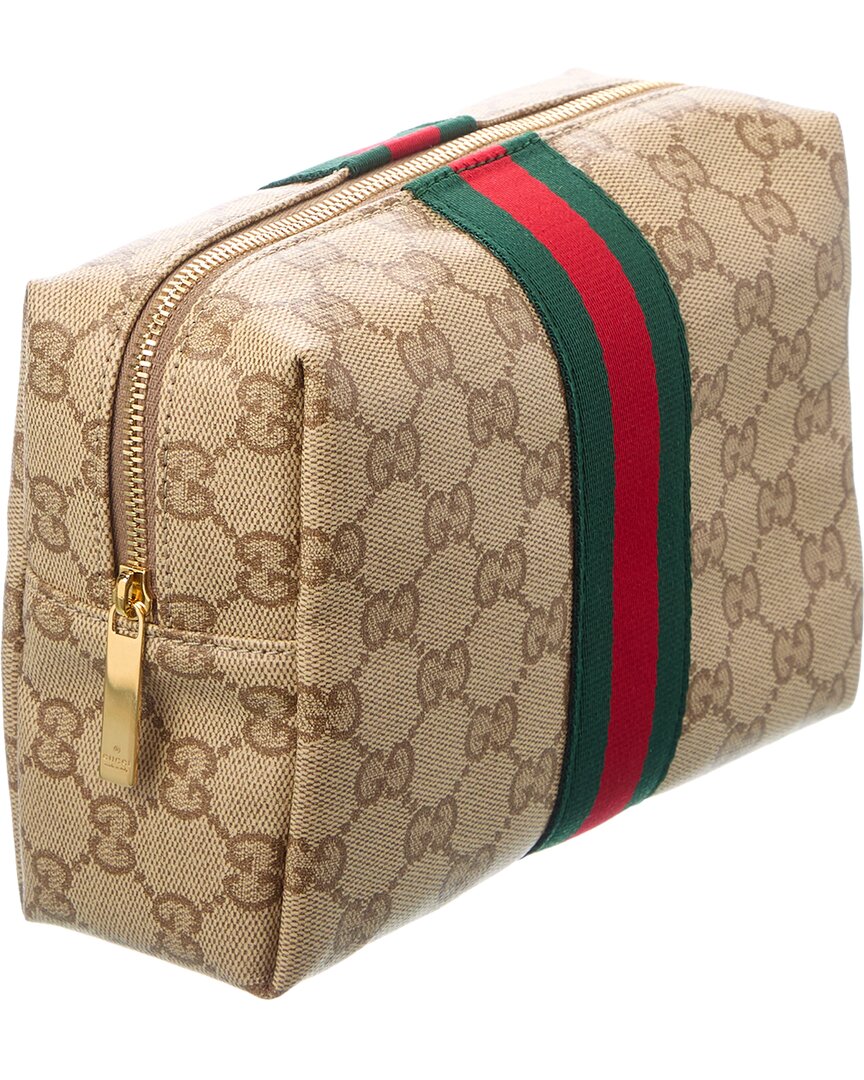 Gucci Gucci Large Gg Coated Canvas & Leather Cosmetic Case