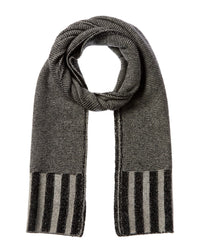 Forte Cashmere Plaited Garter Rib Trim Cashmere Scarf Black
