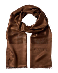 Valentino Logo Silk-Blend Scarf Brown Multi