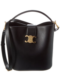 Celine Louise Medium Leather Bucket Bag, Black