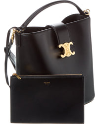 Celine Louise Medium Leather Bucket Bag, Black